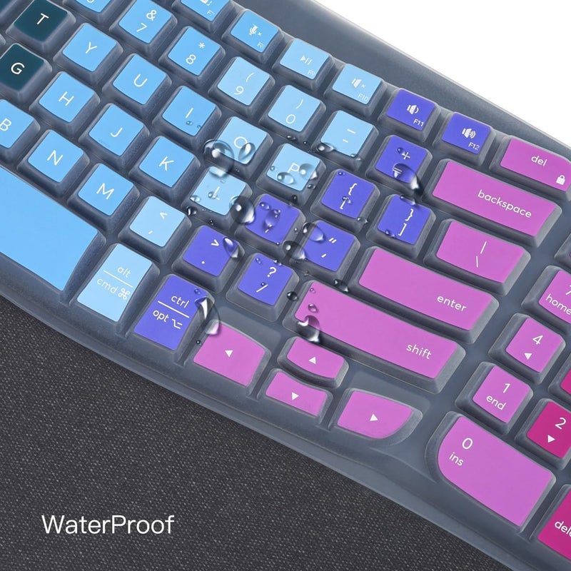 imComor Keyboard Cover Skin for Logitech Wave Keys MK670 Combo Keyboard Skin, Logitech Wave Keys Wireless Ergonomic Keyboard Cover Protector Skin, Waves Key MK670 Accessories, Rainbow - Image 3